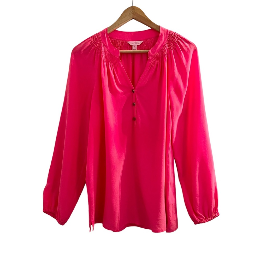 COPY - Lilly Pullitzer Women's Elsa Silk Top Neon Hot Pink 3 Button Small